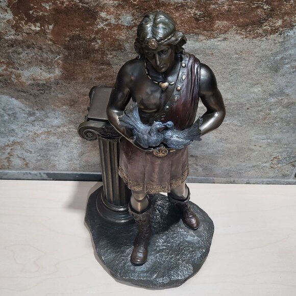 Hymenaeus Bronze Statue Sculpture Holding Two Doves Greek God of Marriage Feasts - Picture 3 of 10